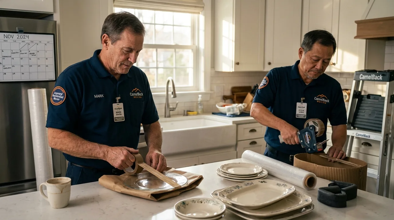 Professional crew packing kitchen dishware in Thorndale, TX